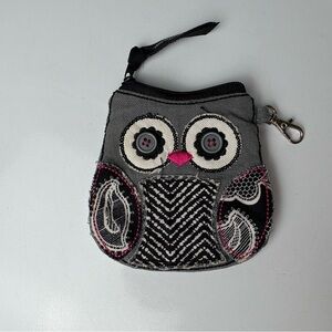 Thirty One Gifts gray, black, white and pink patchwork owl coin purse